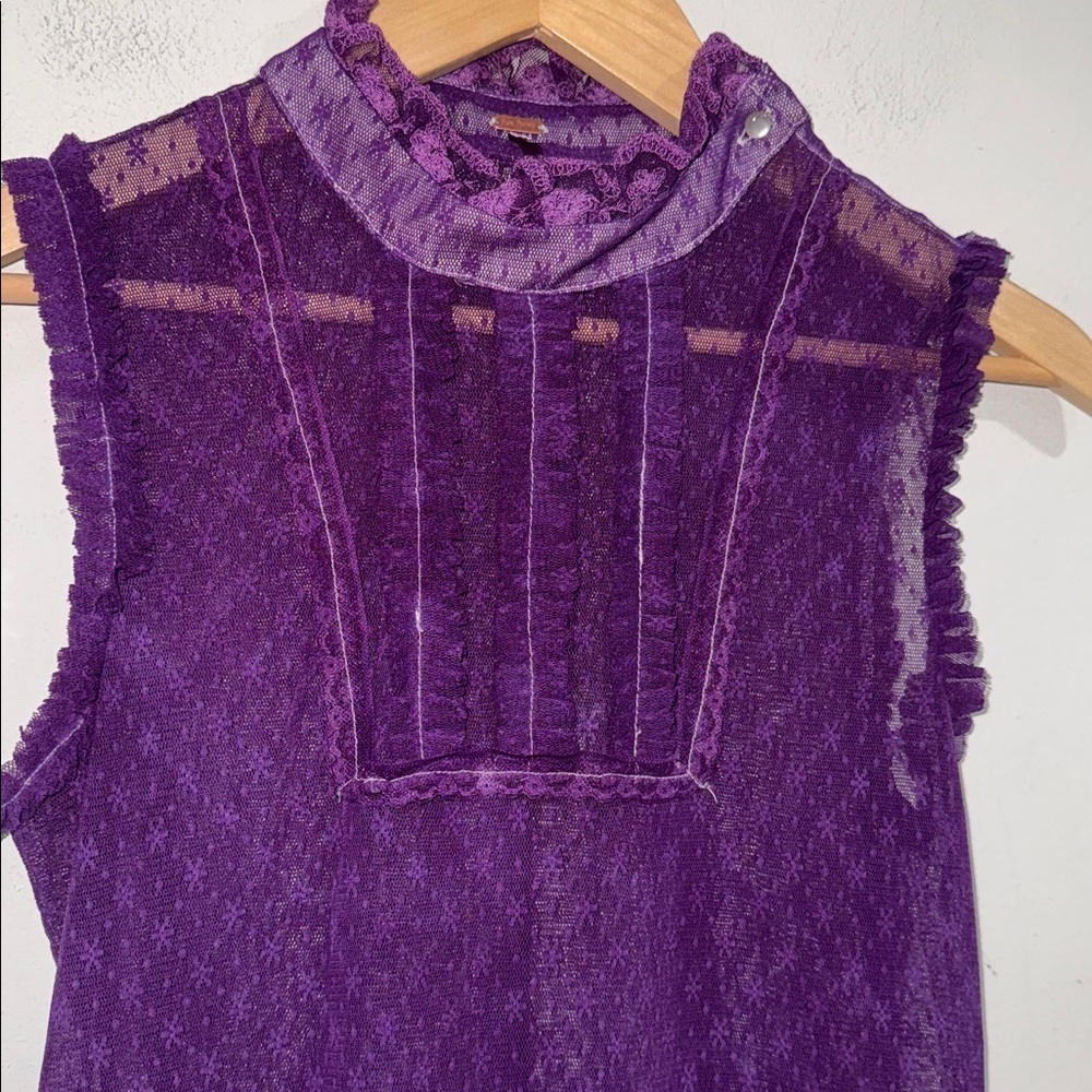 Free people tunic lace purple faded burn out dyed ruffled dark academia grunge - Picture 2 of 6